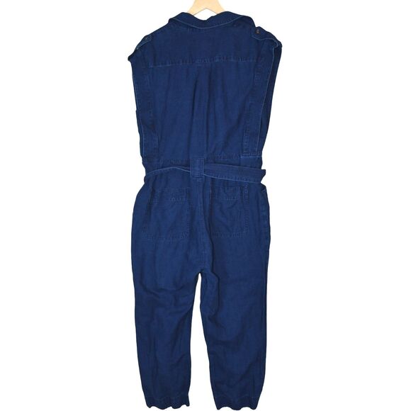 Banana Republic Linen Blend Jumpsuit Size L Indigo Utility One Piece Safari $220 - Picture 3 of 9